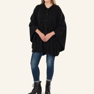 Patricia Nash Black Hooded Cape with Buttons